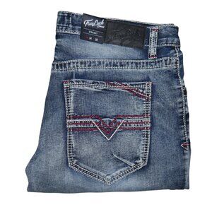 True Luck Straight Leg Jeans Men's Size 34x30 Red Thick Stitched Pockets BKE